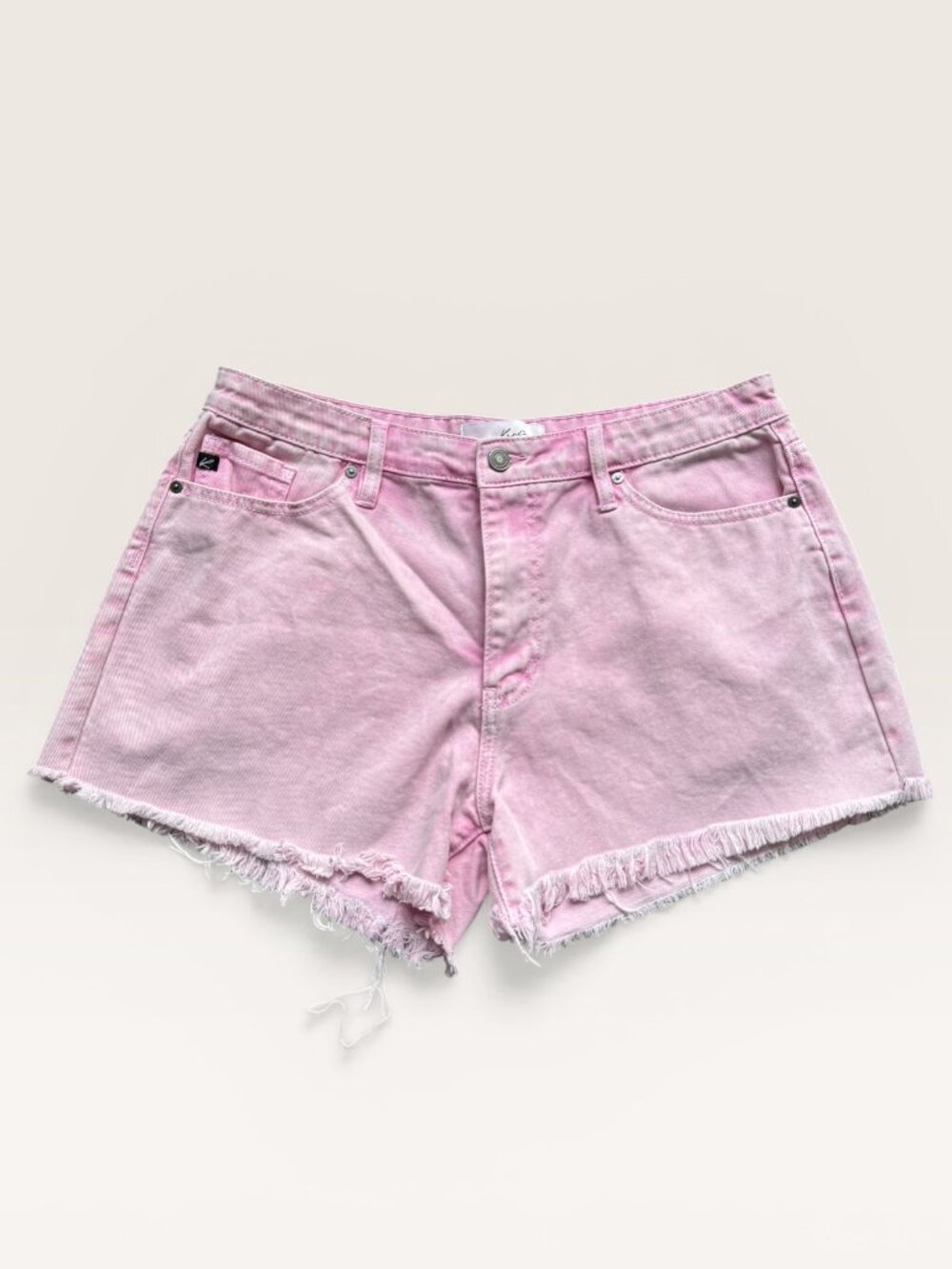 KanCan Acid Pink Mid-Rise Raw Edge Frayed Hem Shorts